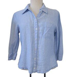 H&M Hennes 100% Linen Natural Fiber Lightweight Blue Button Down Women's M